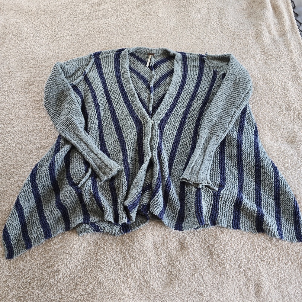 Free People Oversized Striped Knit Cardigan Sweater Boho-chic Sz S Button Front